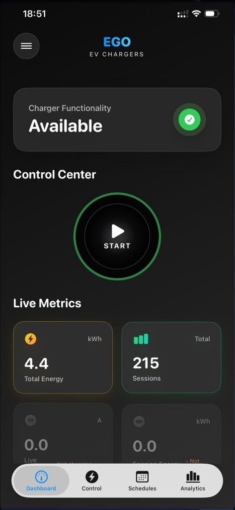 EGO EV Chargers app on iPhone