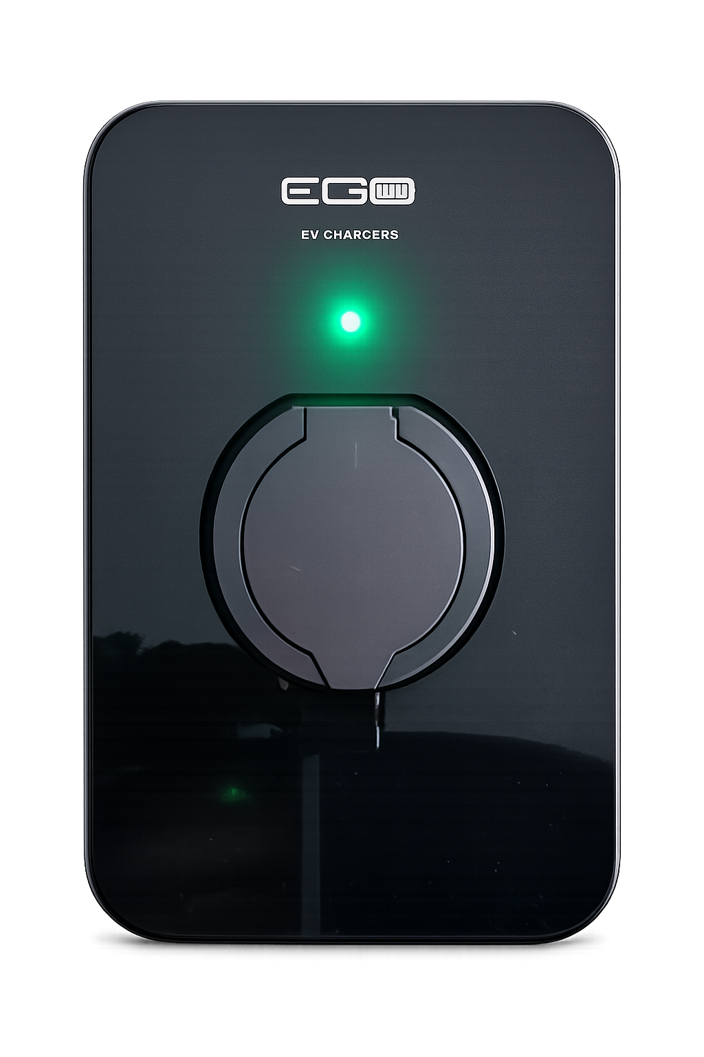 EGO EV 7.4 kW commercial charge point with active green LED indicating operational status
